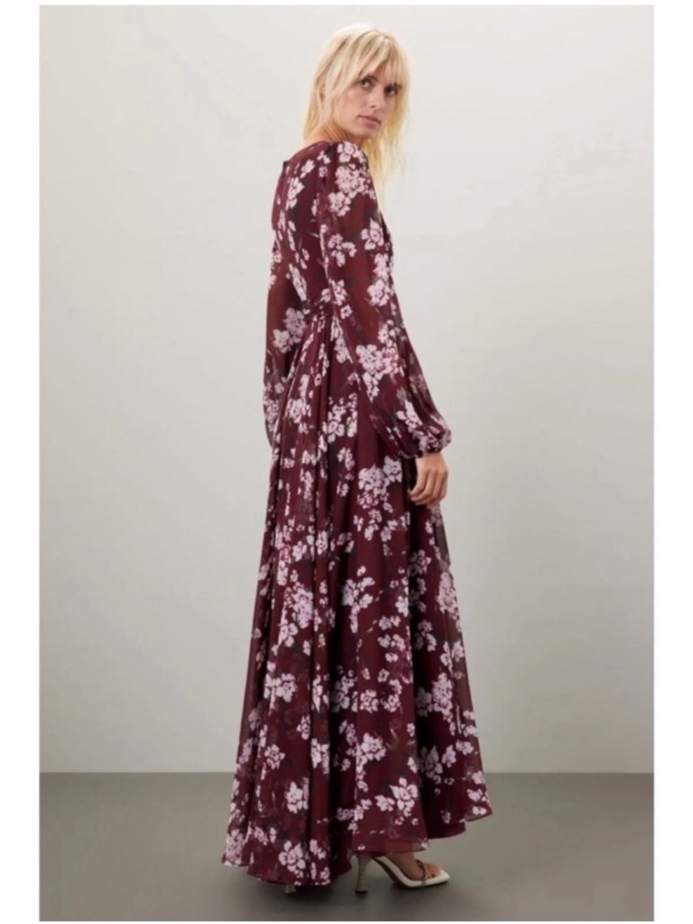 Mac Duggal Floral Chiffon Maxi
Gown Burgundy Sz 10 - Picture 3 of 16